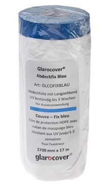 Film de protection / couvre - fix - Glarocover Couvre - Fix Blau, film de protection HDPE avec ruban de masquage bleu résistant aus UV  jusqu'à 3 semaines, largeur 2700 mm, rouleaux à 17 m