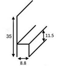 F - Profile Alu 1.8 mm h-Profil für 8 mm Platten (Stuhlprofil), Alu eloxiert, Einschub 8 mm